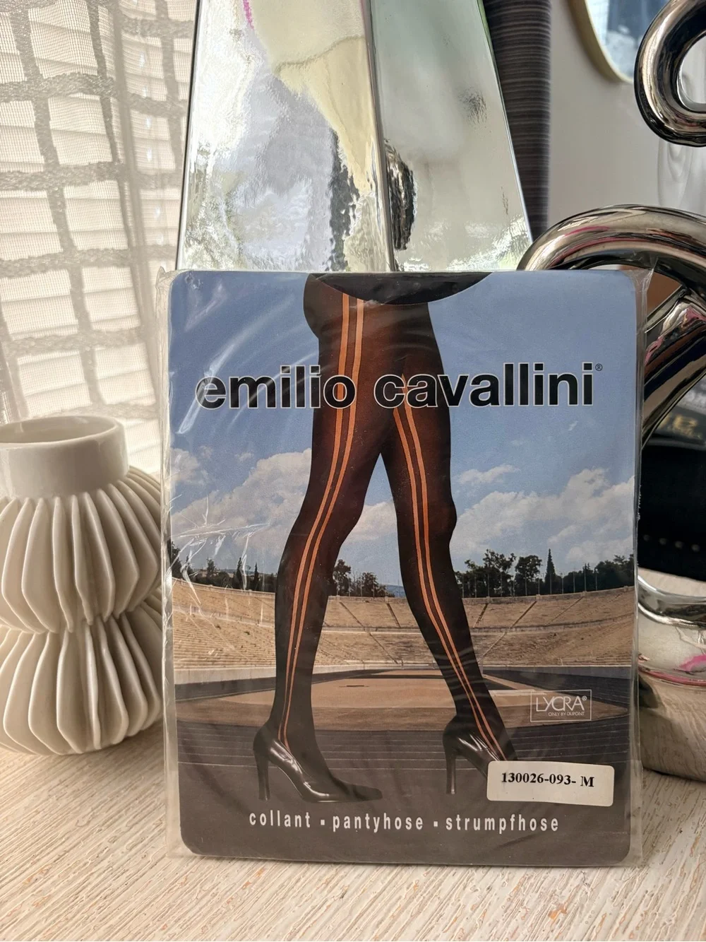 NWT Emilio Cavallini Black Striped Pantyhose Tights Size M Made in Italy